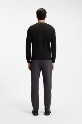 Cotton-blend regular-fit sweater with logo print, Black