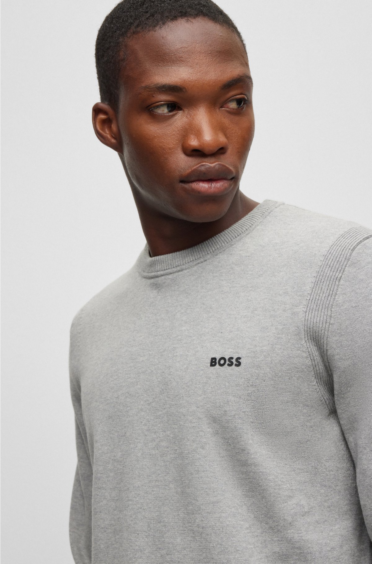 BOSS - Cotton-blend regular-fit sweater with logo detail