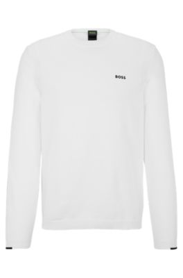 BOSS Cotton blend regular fit sweater with logo print White