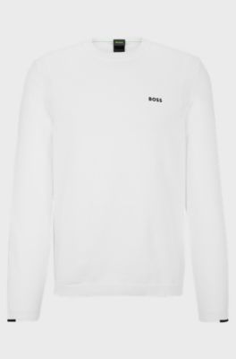 Cotton-blend regular-fit sweater with logo print, White