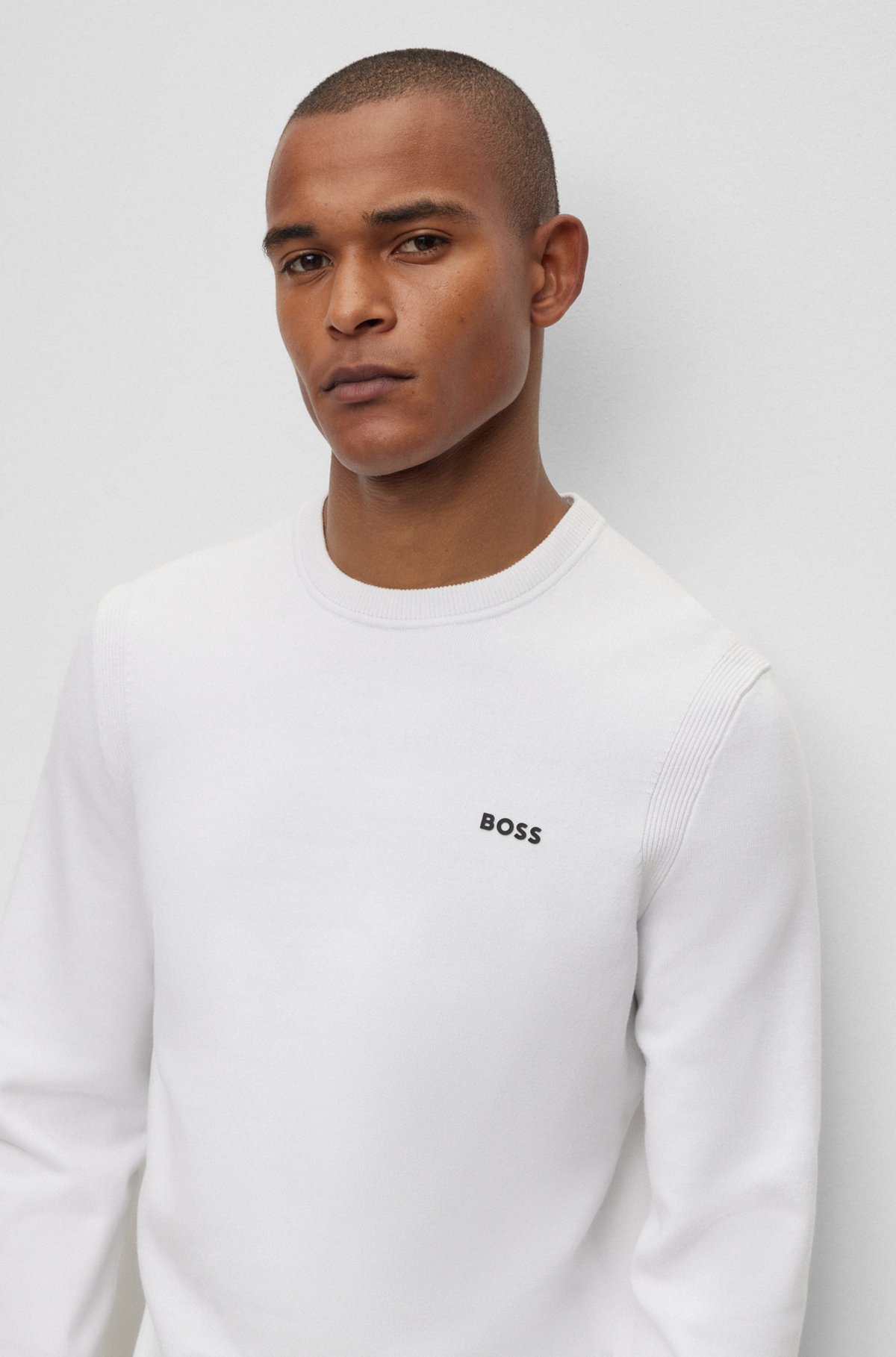 Cotton-blend regular-fit sweater with logo detail, White