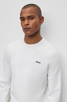 Cotton-blend regular-fit sweater with logo print - BOSS