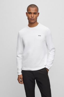 Cotton-blend regular-fit sweater with logo print, White
