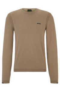 Cotton-blend regular-fit sweater with logo detail, Beige