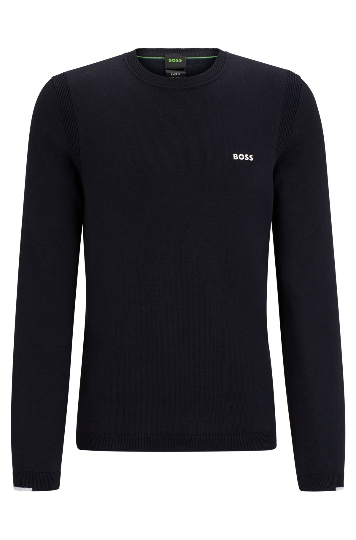 Cotton-blend regular-fit sweater with logo print, Dark Blue