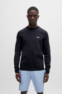 Maglione regular fit in misto cotone con logo stampato, Blu scuro