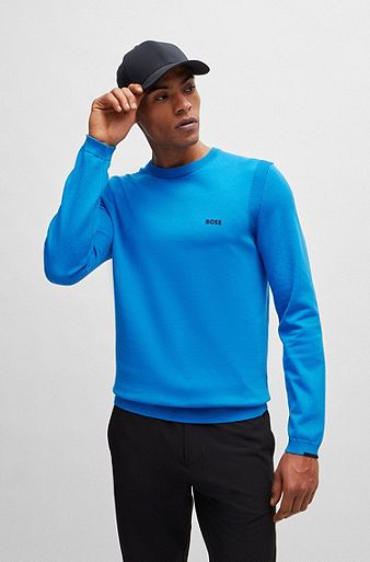 Cotton-blend regular-fit sweater with logo print, Blue