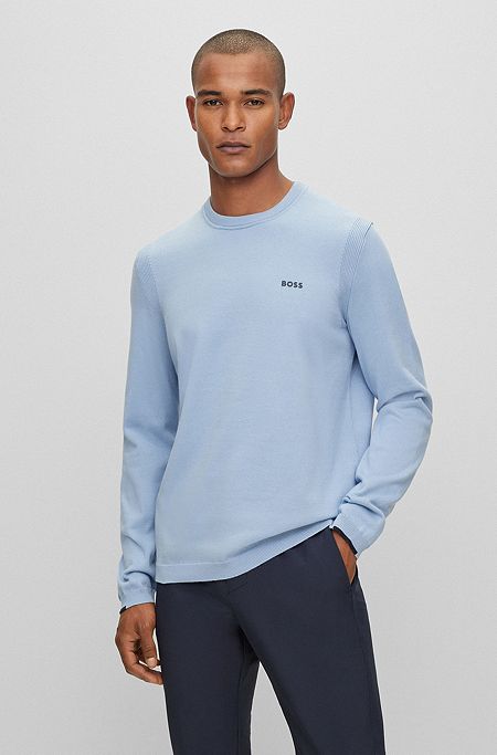 Cotton-blend regular-fit sweater with logo detail, Light Blue