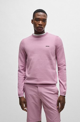 Cotton-blend regular-fit sweater with logo print, Light Purple
