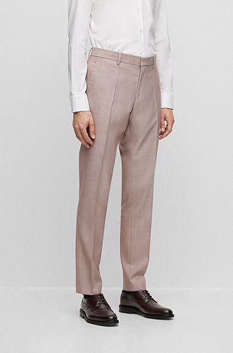 Slim-fit trousers in virgin wool, Tussah silk and linen, light pink