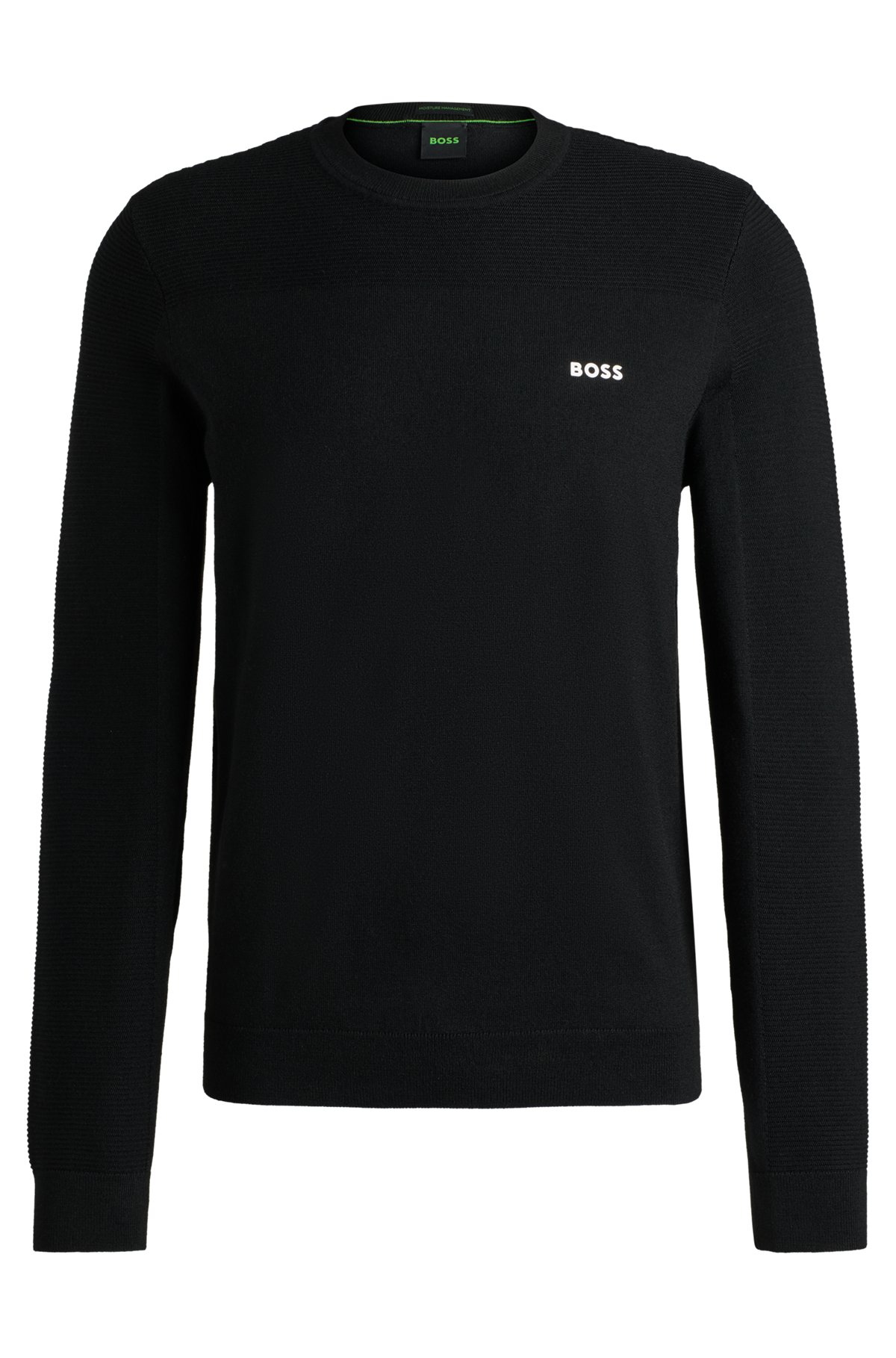 Branded crew-neck sweater in dry-flex fabric, Black