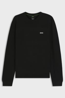 Branded crew-neck sweater in dry-flex fabric, Black