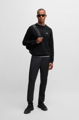 Branded crew-neck sweater in dry-flex fabric, Black