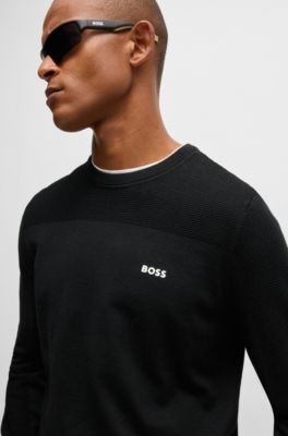 Branded crew-neck sweater in dry-flex fabric, Black