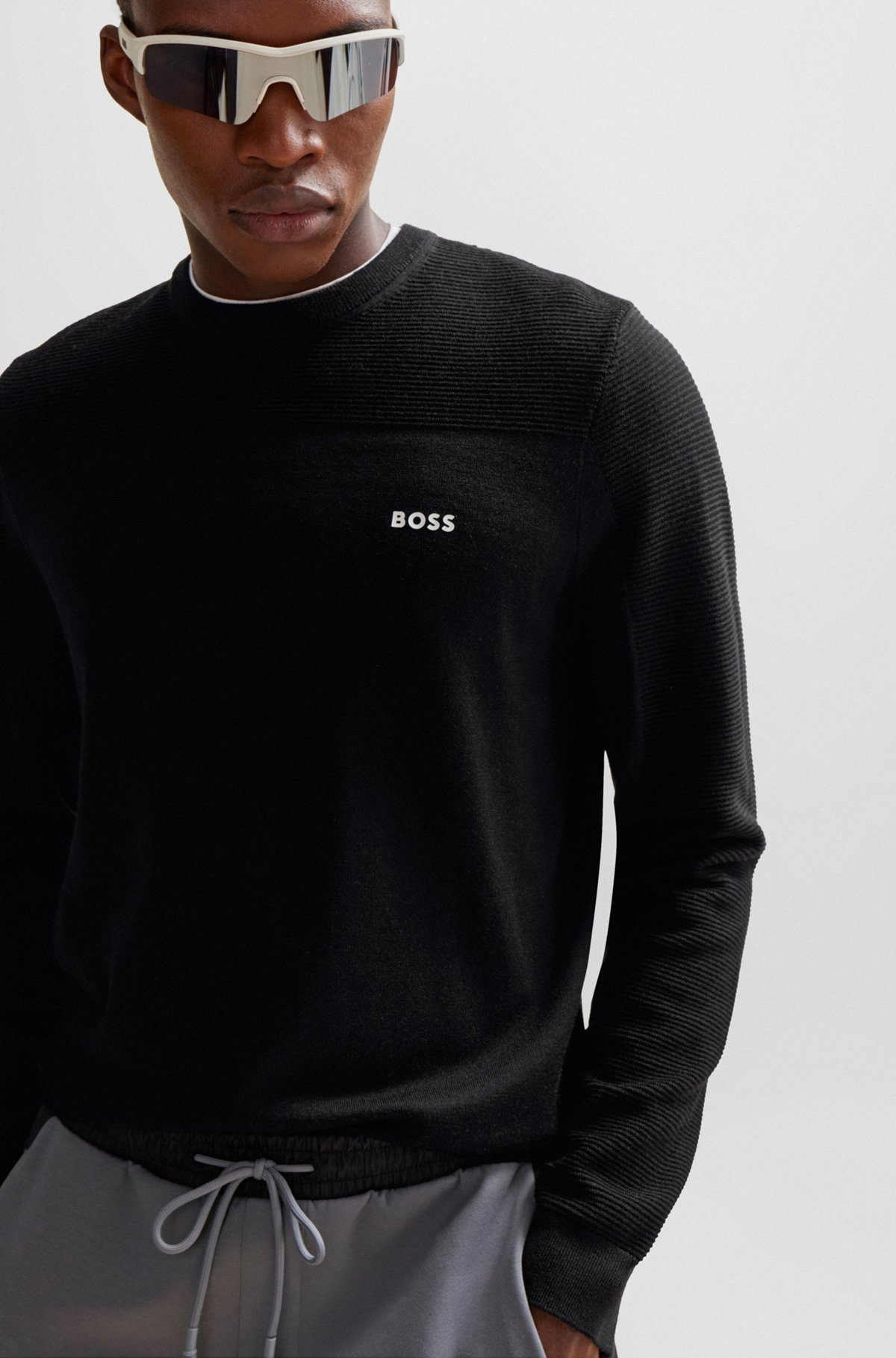 BOSS - Branded crew-neck sweater in dry-flex fabric