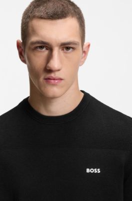 Branded crew-neck sweater in dry-flex fabric, Black
