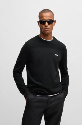 Branded crew-neck sweater in dry-flex fabric, Black