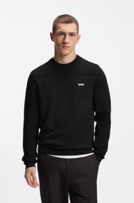 Branded crew-neck sweater in dry-flex fabric, Black