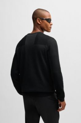 Branded crew-neck sweater in dry-flex fabric, Black