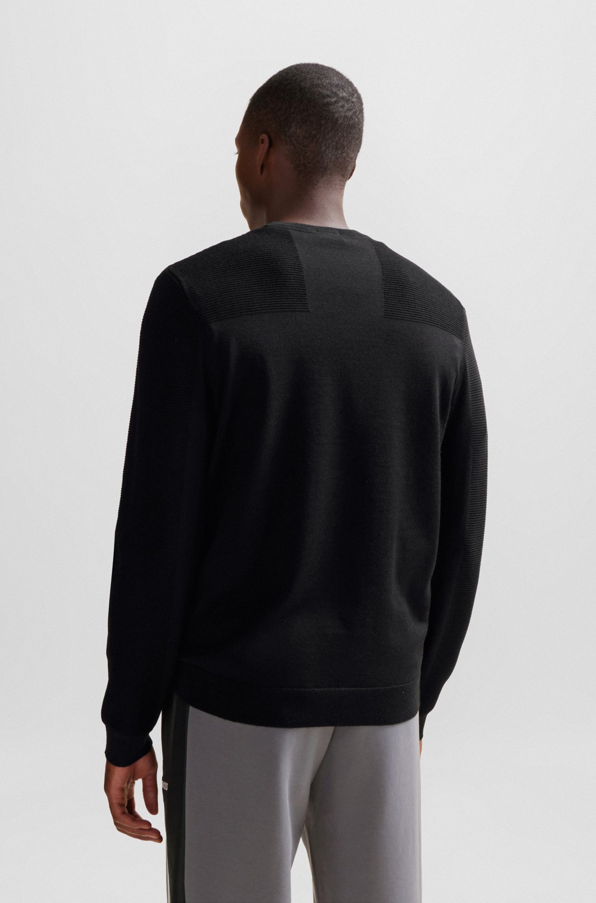Branded crew-neck sweater in dry-flex fabric, Black