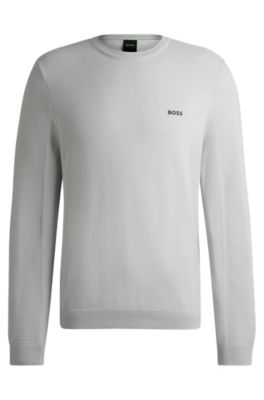 Branded crew-neck sweater in dry-flex fabric, Light Grey