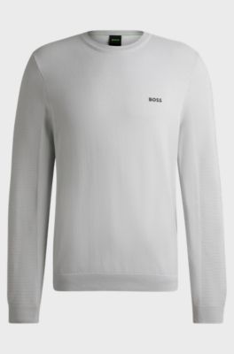 Branded crew-neck sweater in dry-flex fabric, Light Grey