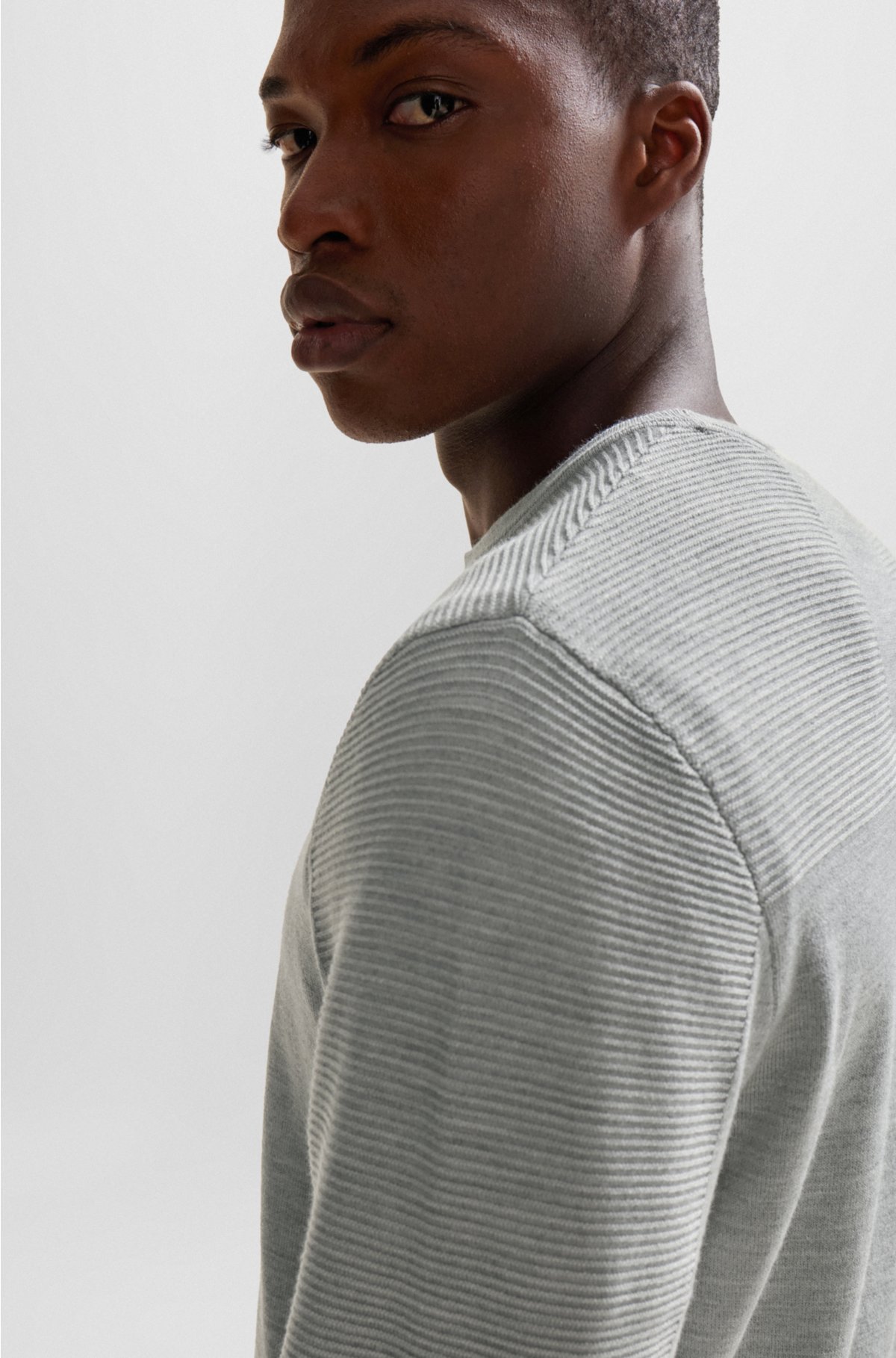 Branded crew-neck sweater in dry-flex fabric, Light Grey