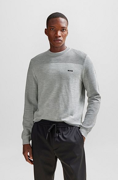 Branded crew-neck sweater in dry-flex fabric, Light Grey