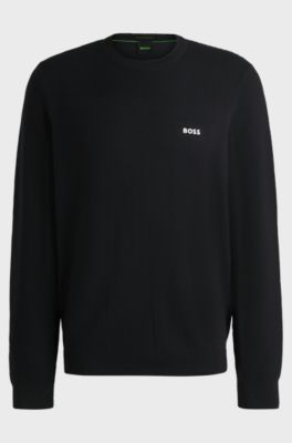 Branded crew-neck sweater in dry-flex fabric, Dark Blue