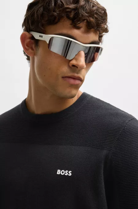 Branded crew-neck sweater in dry-flex fabric