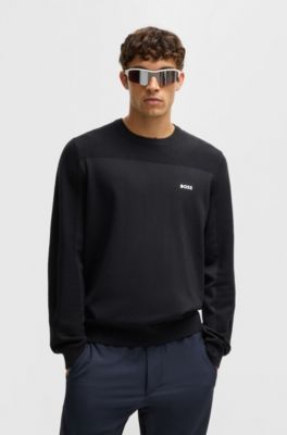 Branded crew-neck sweater in dry-flex fabric, Dark Blue