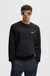 Branded crew-neck sweater in dry-flex fabric, Dark Blue