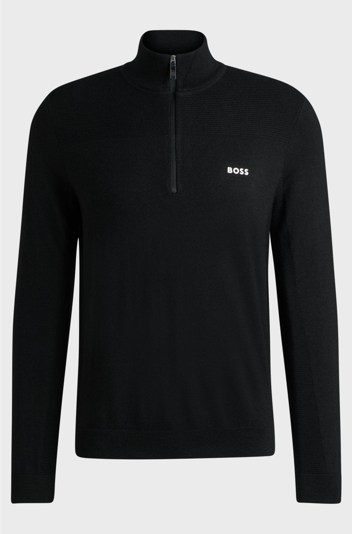 Branded zip-neck sweater in dry-flex fabric, Black