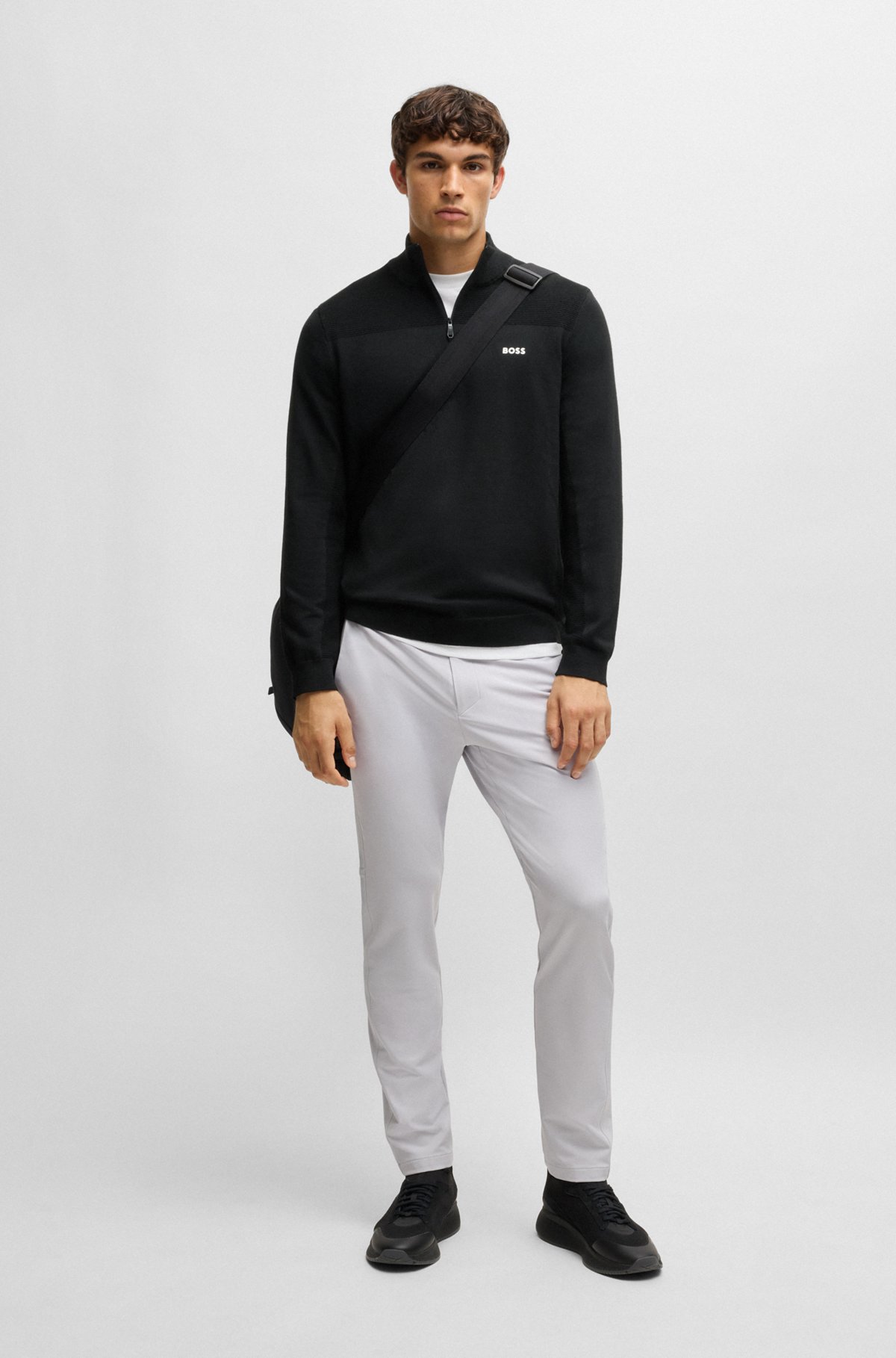 BOSS - Branded zip-neck sweater in dry-flex fabric - Black BOSS - Branded zip-neck sweater in dry-flex fabric - Black