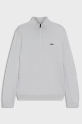 Branded zip-neck sweater in dry-flex fabric, Light Grey