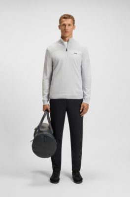 Branded zip-neck sweater in dry-flex fabric, Light Grey