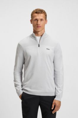 Branded zip-neck sweater in dry-flex fabric, Light Grey