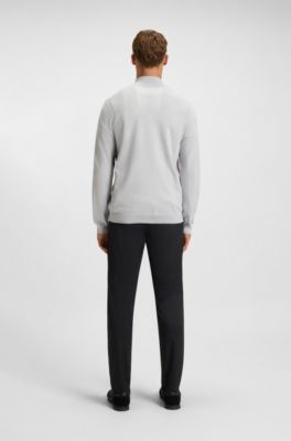 Branded zip-neck sweater in dry-flex fabric, Light Grey