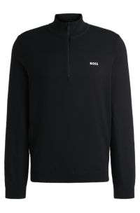 Maglione con colletto con zip in tessuto dry-flex con logo, Blu scuro