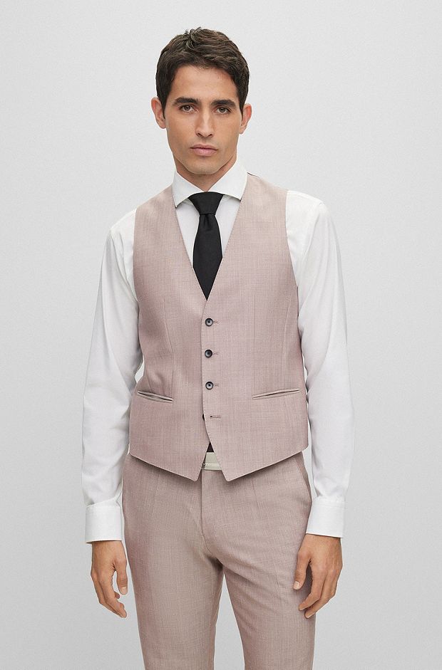Slim-fit waistcoat in wool, Tussah silk and linen, light pink