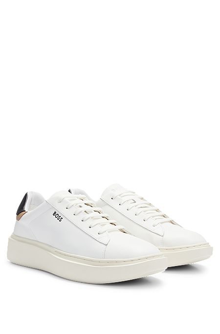 Cupsole trainers with coloured backtab, Bianco