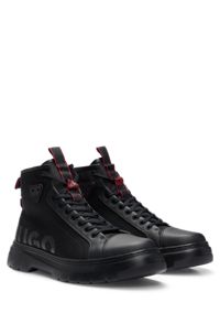 Hybrid lace-up boots with logo tape, Black