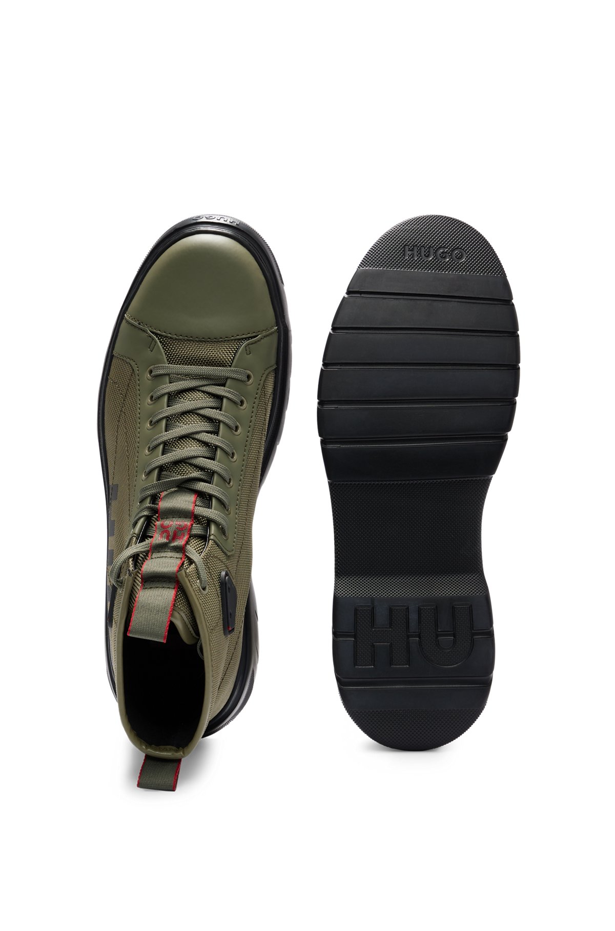 Hybrid lace-up boots with logo tape, Green