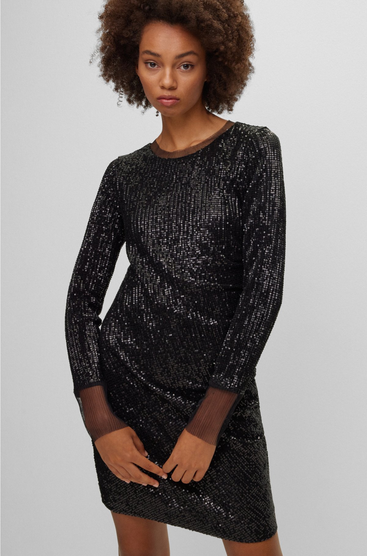 Slim-fit dress with sequin embellishments, Black