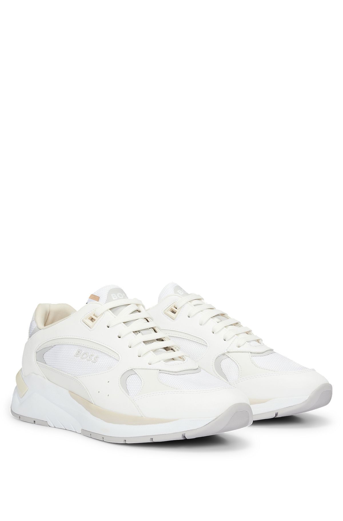 Sneakers in materiali misti con loghi, Bianco
