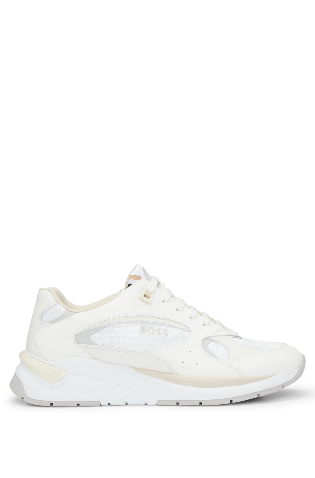 Mixed-material trainers with logos, White