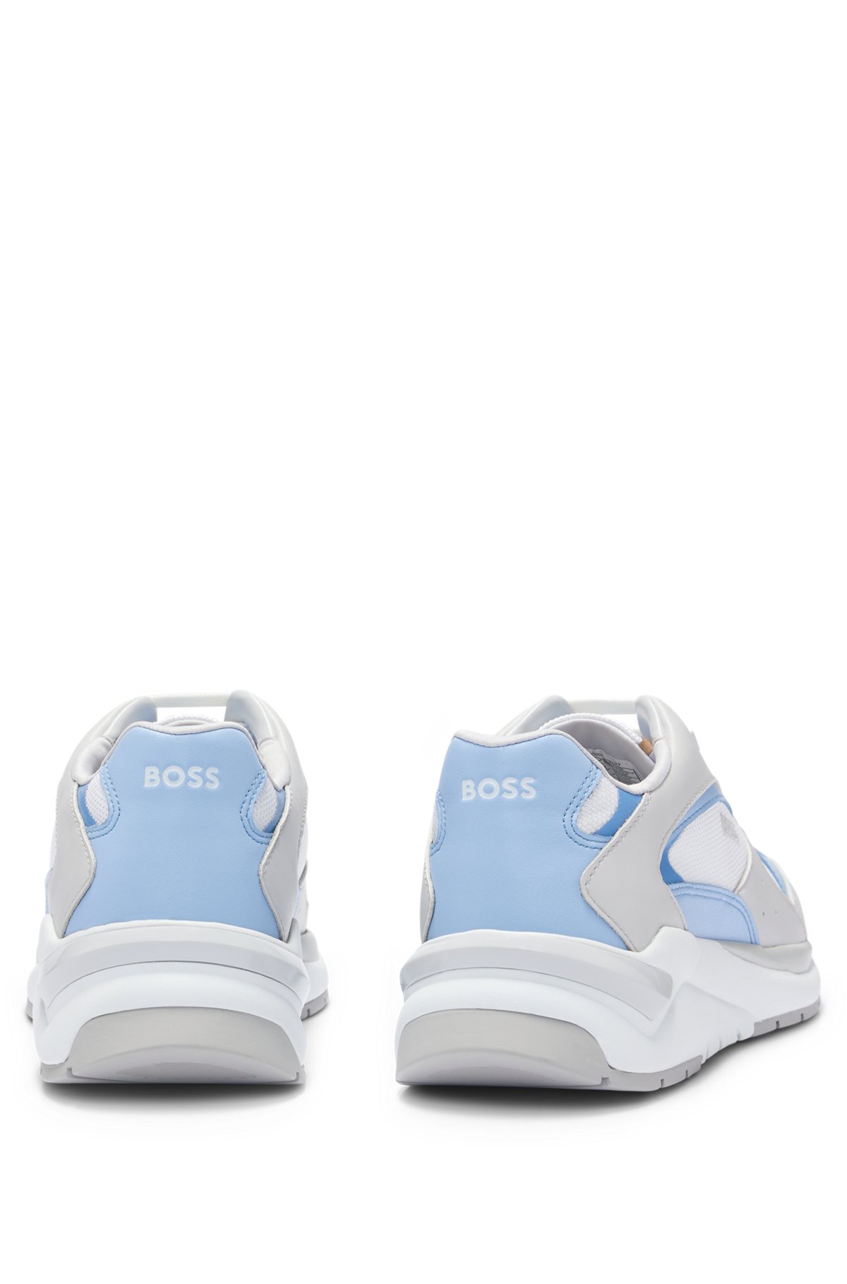 Mixed-material trainers with logos, Light Blue