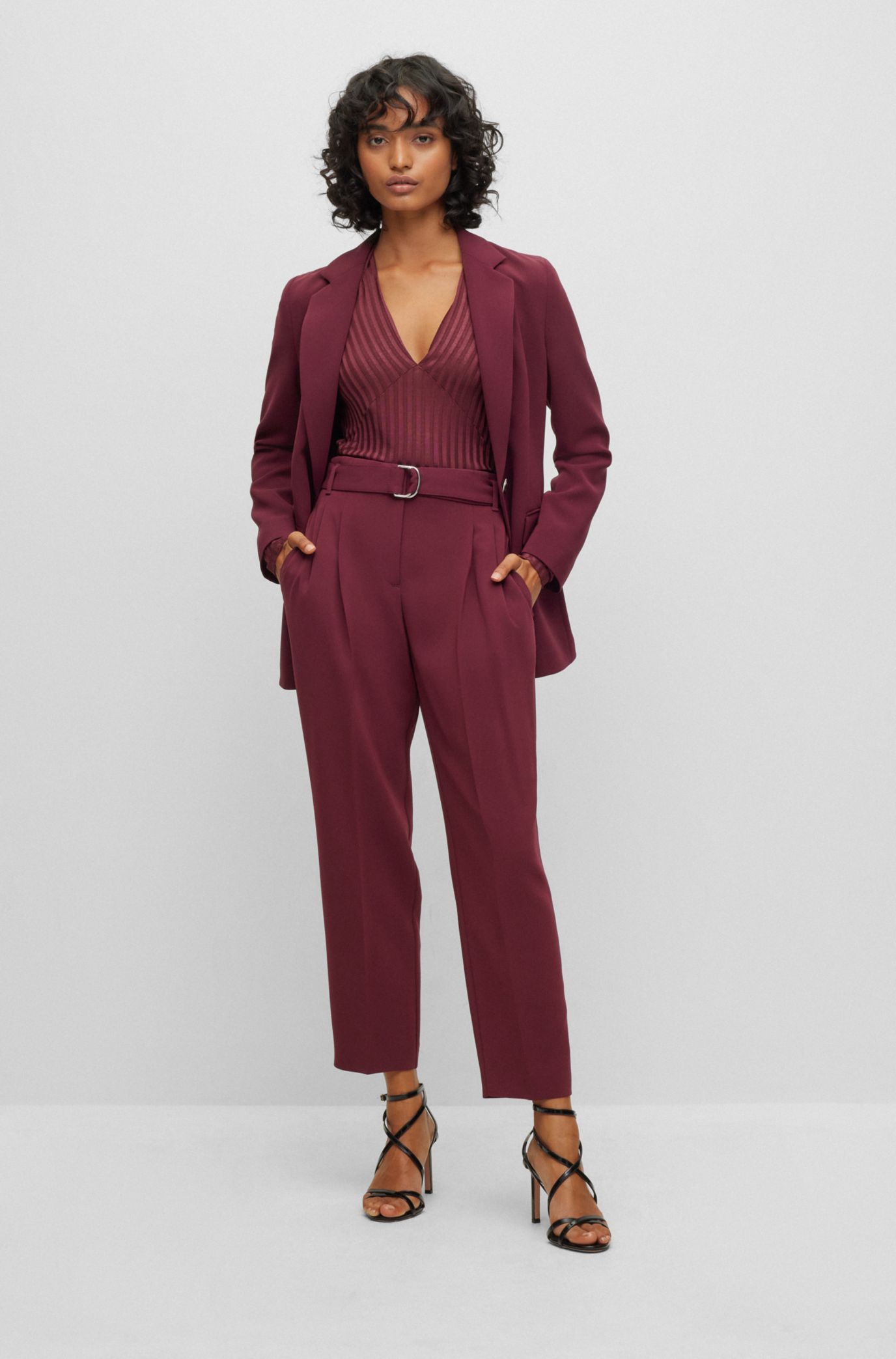 BOSS Slim fit top in ribbed jersey with glitter print