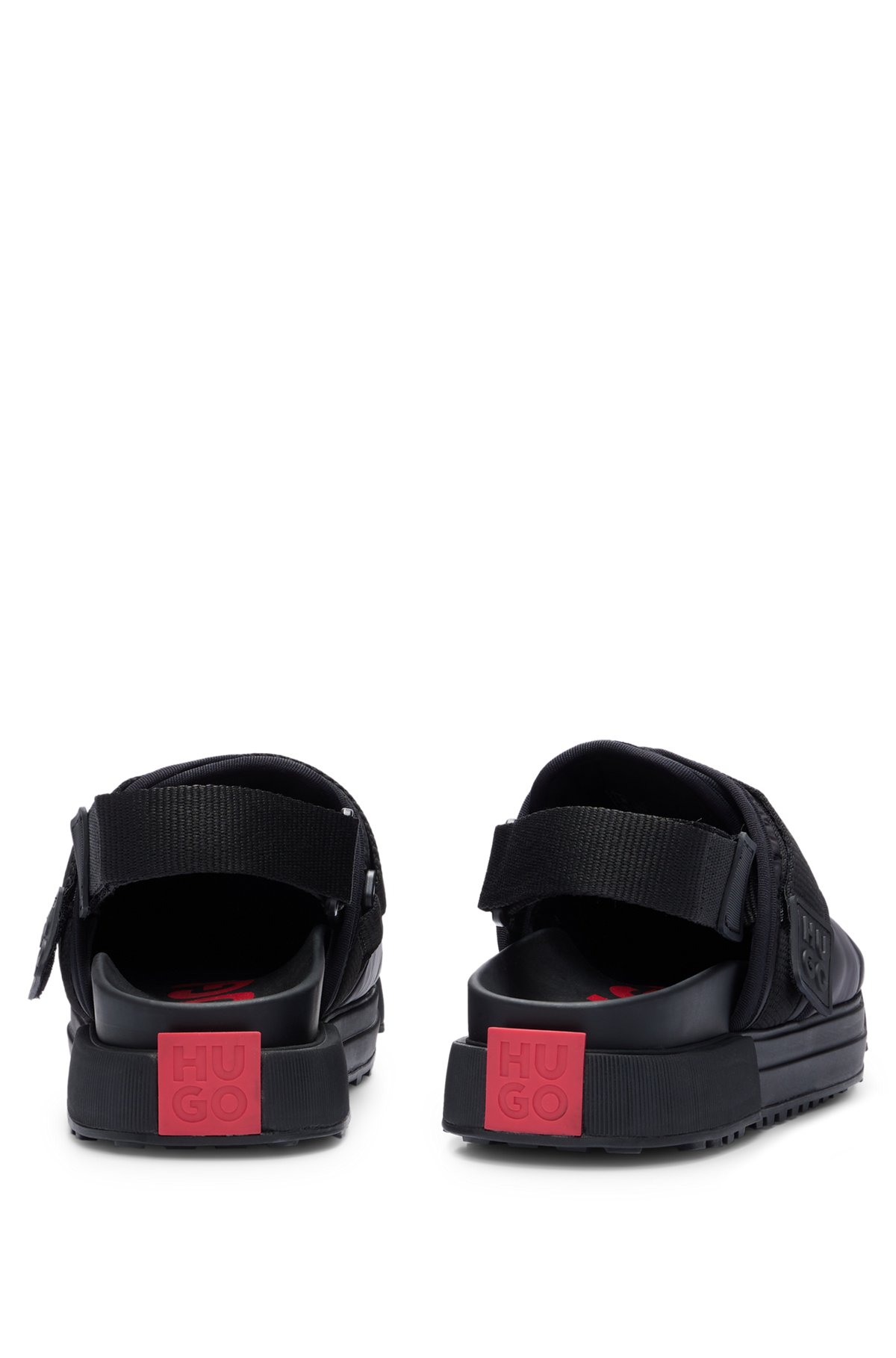 Closed-toe sandals in padded fabric with ankle strap, Black