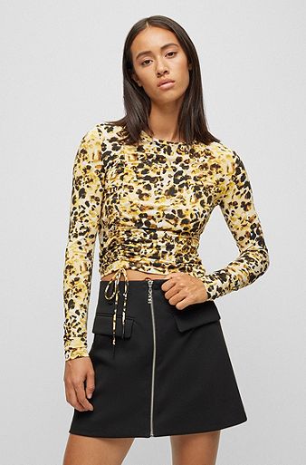 Regular-fit long-sleeved top in printed jersey, Patterned
